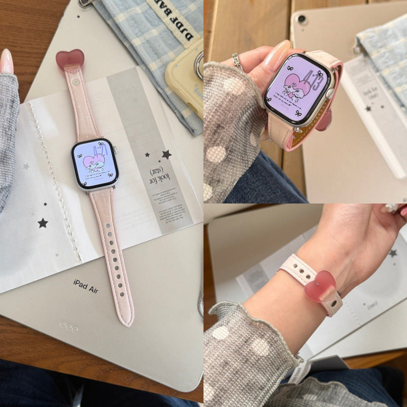 Slim Heart Solid Color PU Watch Band 6W6JWA136