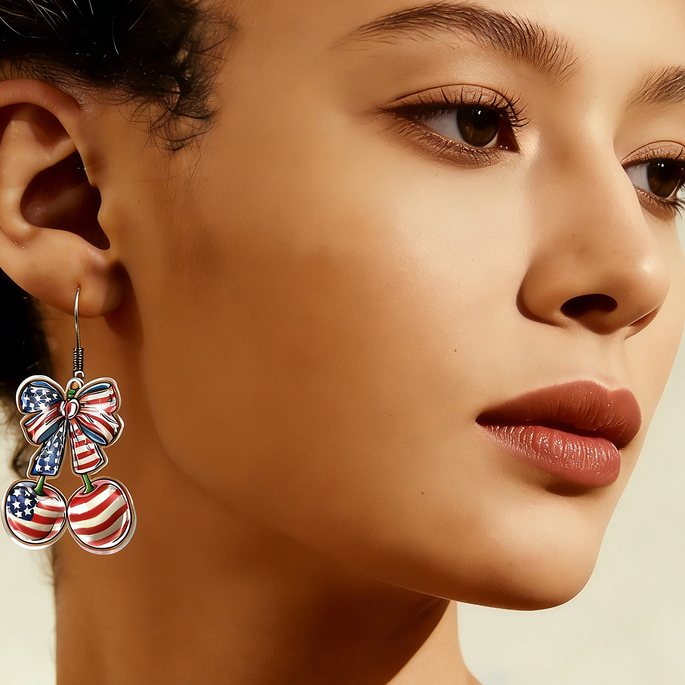 Stylish USA Flag Cherry Pendant Hook Earring 8ZA6JER197L