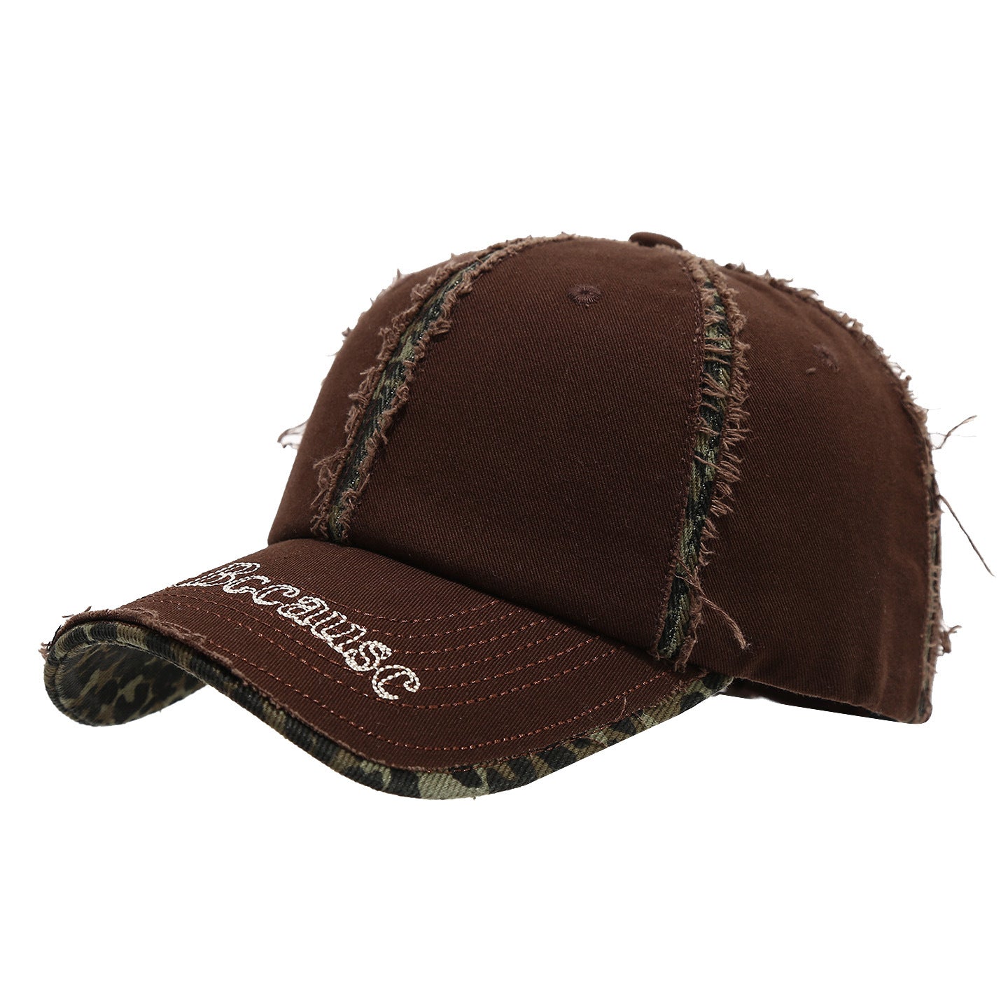 Casual Leopard Trim Frayed Baseball Cap 8BK6HAT183L