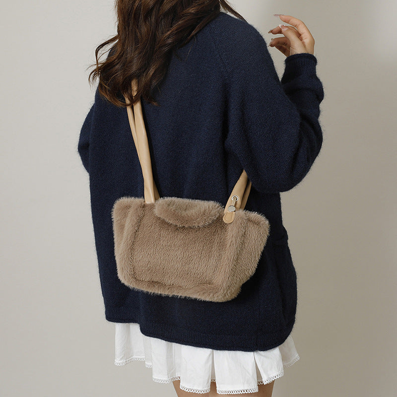 Simple Solid Color Imitation Rabbit Fur Shoulder Bag 6W10BBG1928