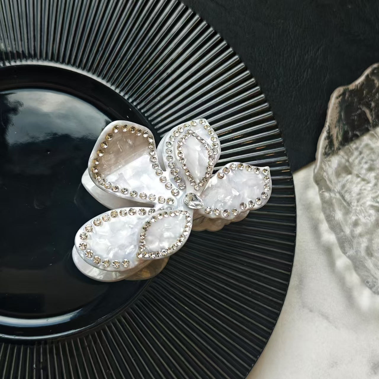 Luxury Rhinestone Flower Petal Acetate Hair Claw 8AS6HCP273L