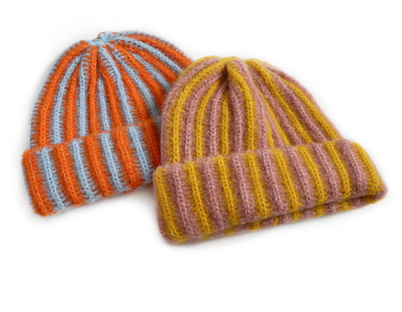 Stylish Color Contrast Striped Knit Beanie Hat 6W6HAT543