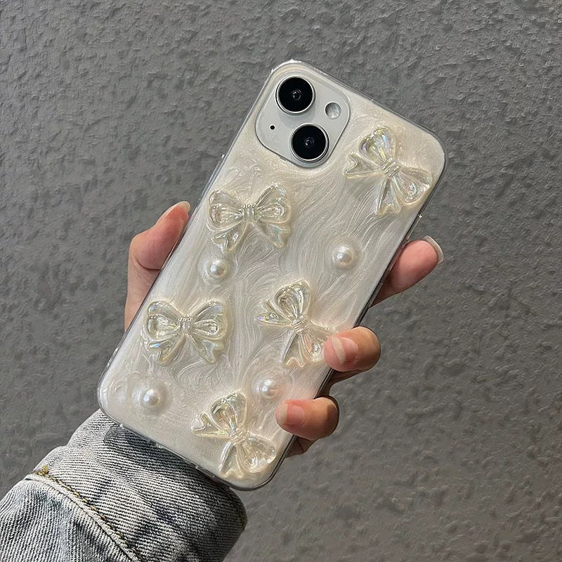 3D Bowknot Pearl Phone Case - DippedShop Wholesale - #9395