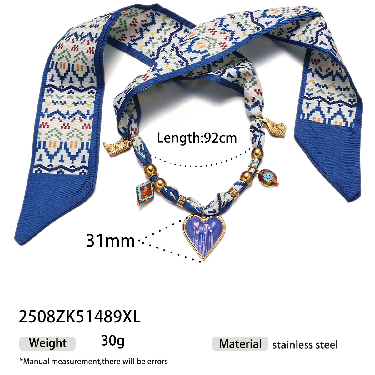 Enamel Heart Scarf Necklace - DippedShop Wholesale - #7395
