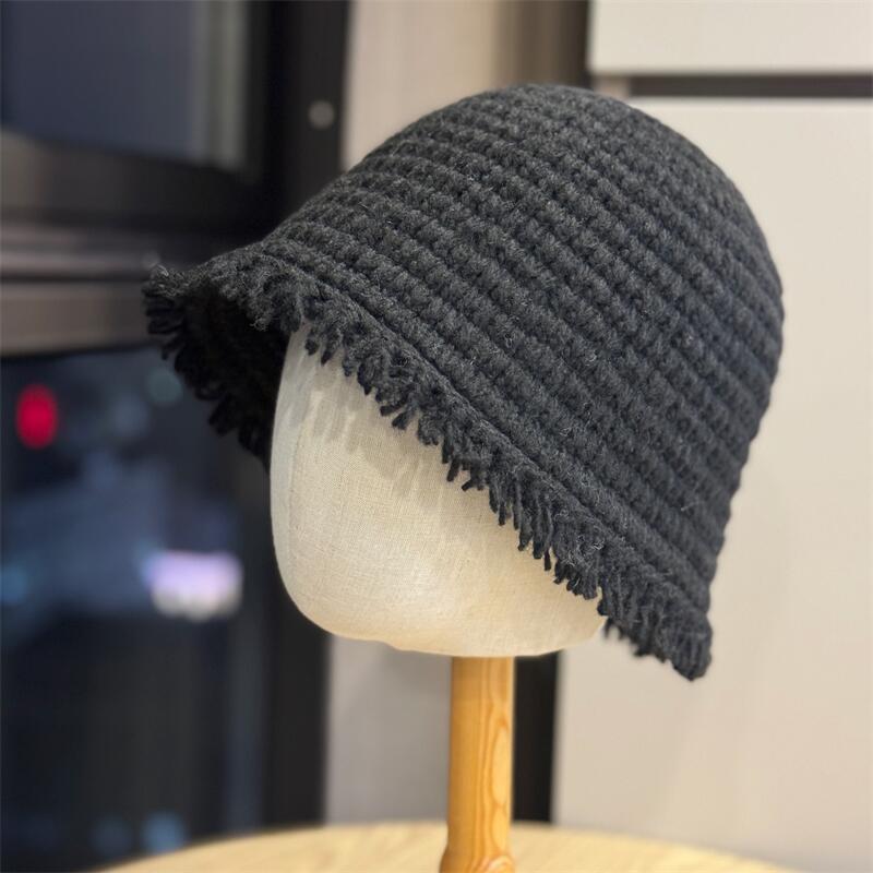 Fringe Trim Knit Bucket Hat - DippedShop Wholesale - #7891