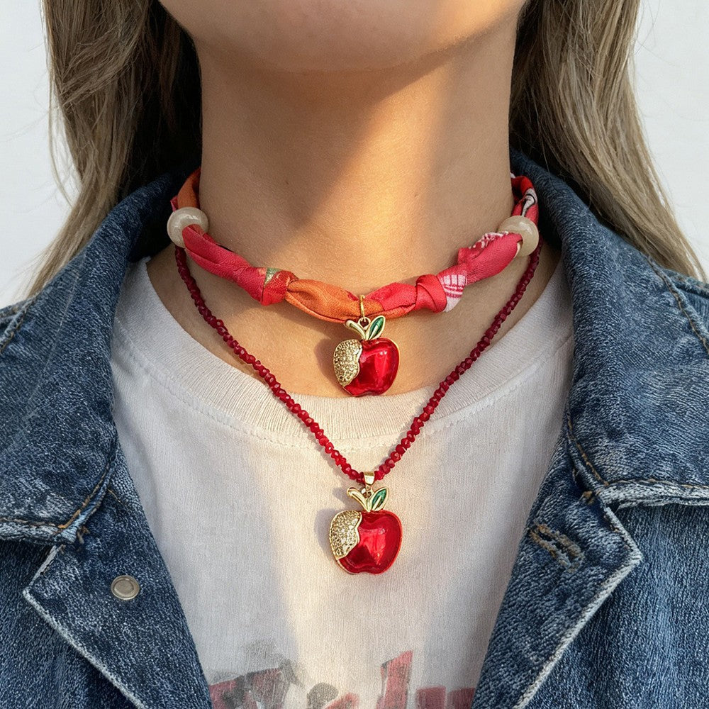 Dainty Enamel Apple Pendant Christmas Necklace DP25G784