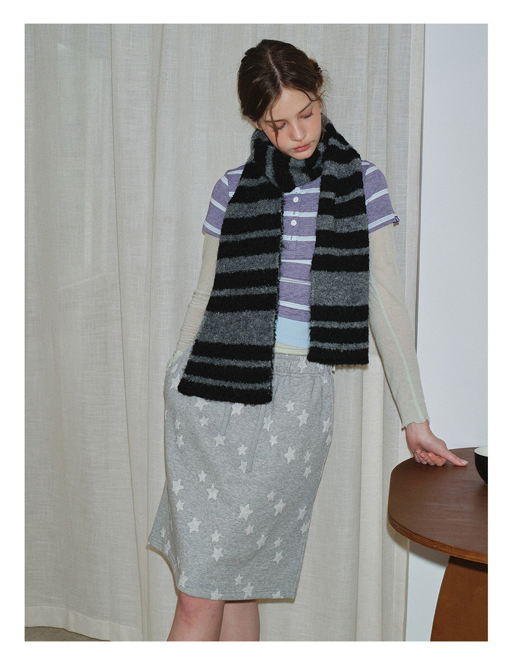 Retro Color Block Striped Knit Scarf 6W6NSW255