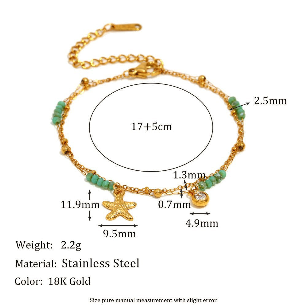 Fresh Starfish Shell Pendnat Beaded Chain Bracelets 6W6JBR496
