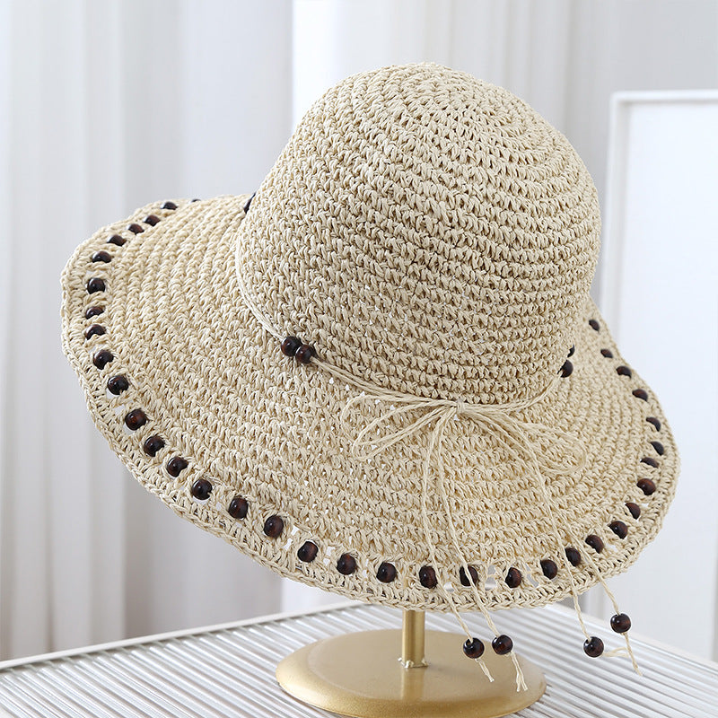 Beaded Bow Straw Hat - DippedShop Wholesale - #6771