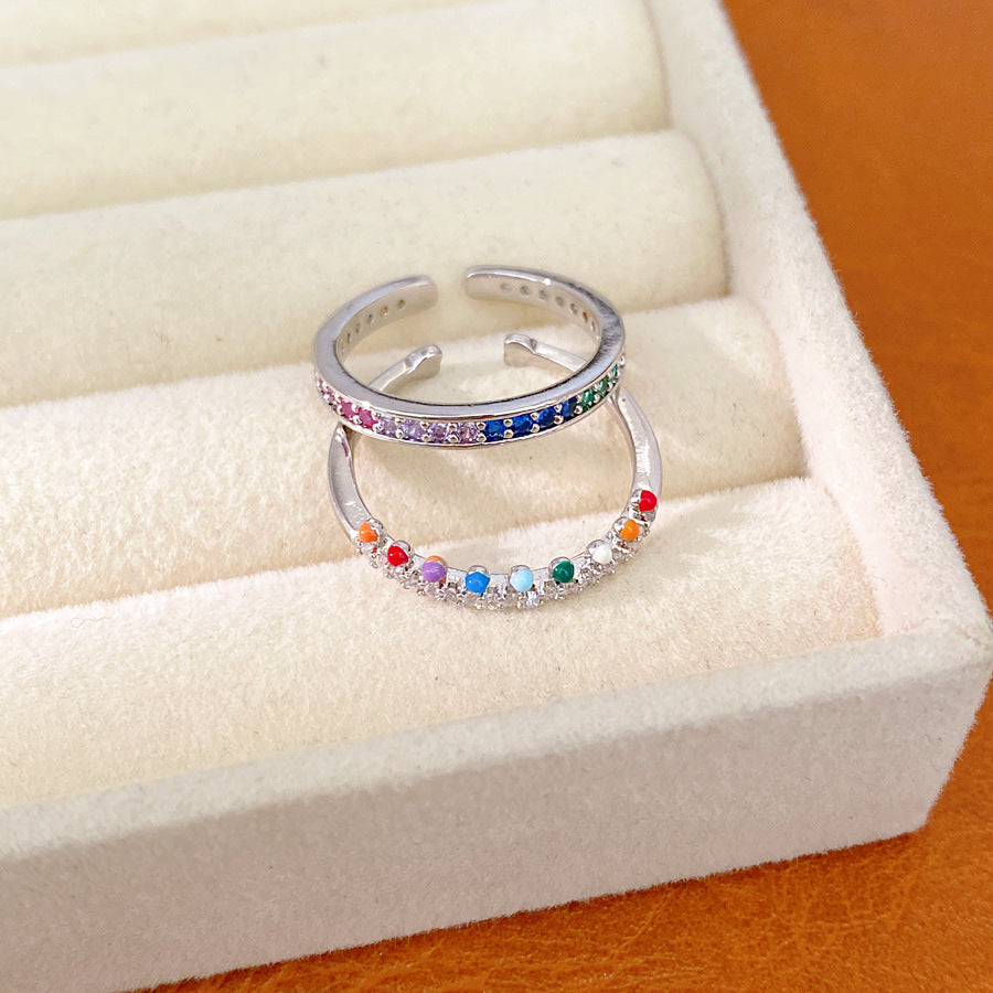 2 Pcs Simple Colorful Cubic Zirconia Open Ring Set 6W6JRG377