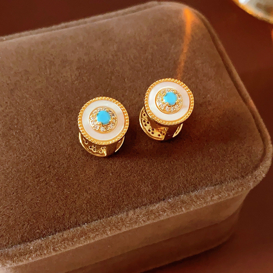 Vintage French Pearl Turquoise Huggie Earrings 6W6JER829