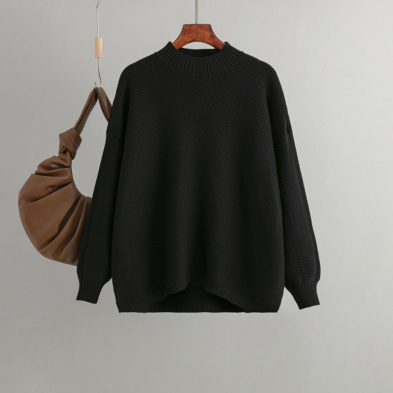 Retro Mock Neck Oversized Pullover Knit Sweater DP25G929