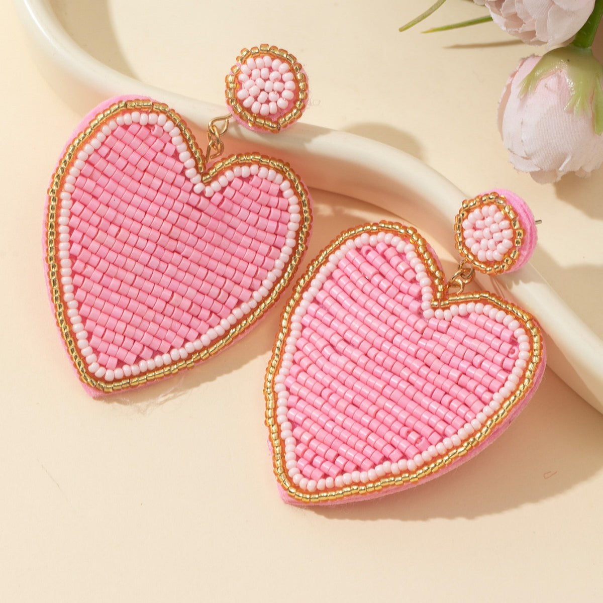 Beaded Heart Dangle Earrings - DippedShop Wholesale - #6691