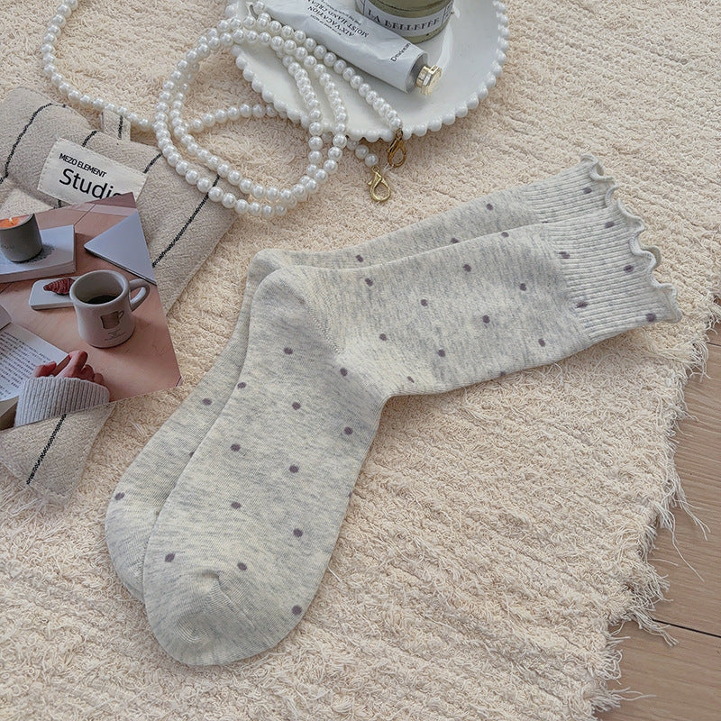 Cute Ruffled Polka Dots Crew Socks 6W8FSO815