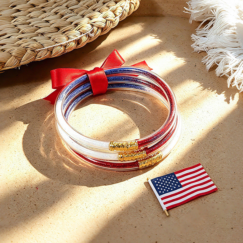 Minimalist Red Bow Glitter PVC Bracelet Set 8ZA6JBR140L