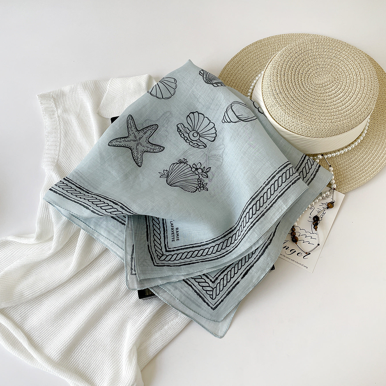Trendy Shell Print Ramie Silk Scarf 6W6NSI192