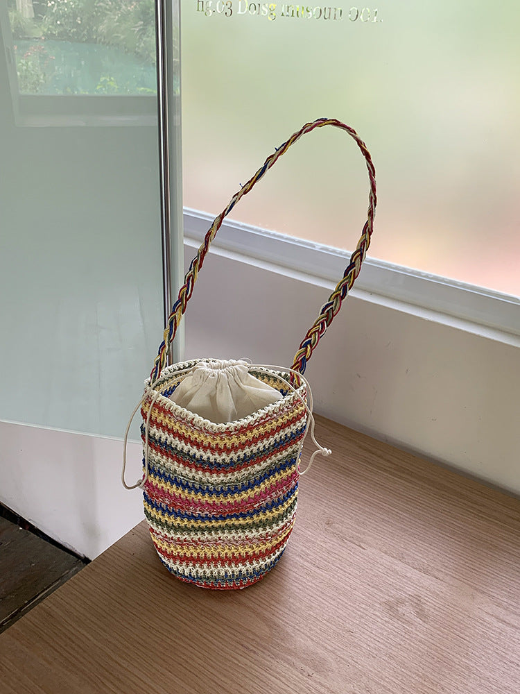 Boho-Style Multi Color Striped Woven Shoulder Bag 8CW6BBG524L