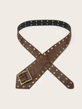 Vintage Hollow Out Studded Wide Leather Belt 6W6JBT174