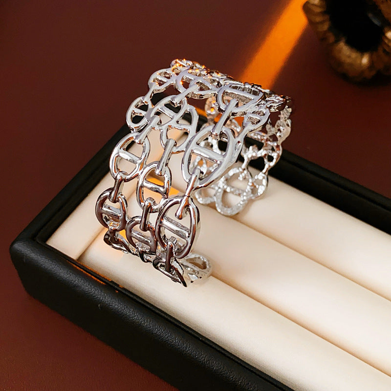 Exaggerated Gold Plated Hollow Wide Open Bracelet 6W6JBR696
