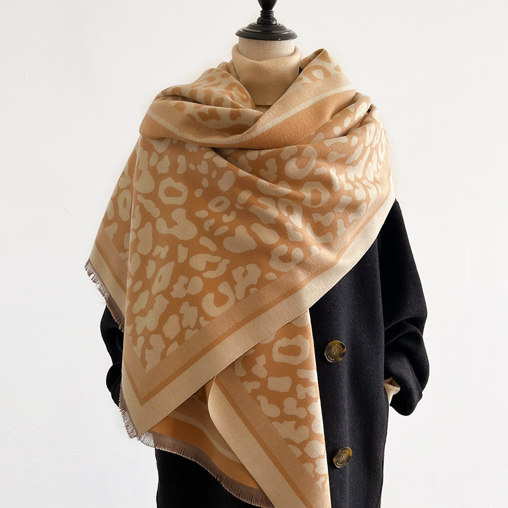 Leopard Print Cashmere-Feel Shawl Wrap Scarf 6W6NSC94