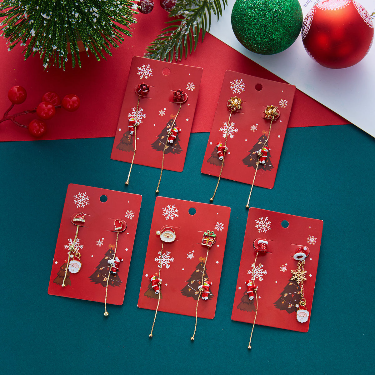 Christmas Tree Santa Claus Tassel Asymmetrical Dangle Earrings 6W6JER688