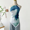 Painting Pleated Beads Scarf Halter Camisole MK2BW6W6NSI23