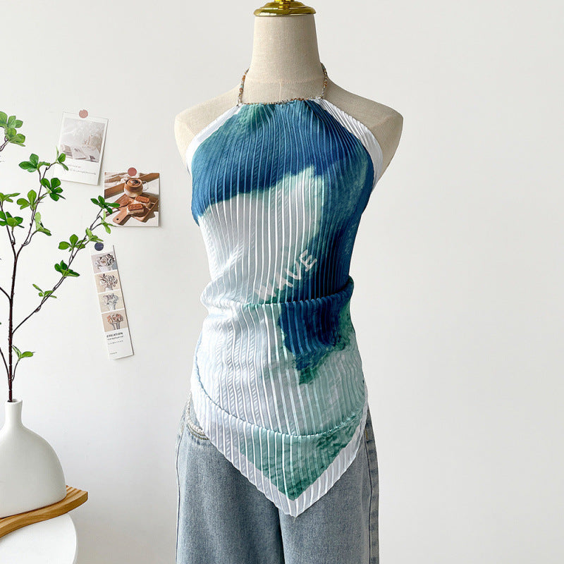 Painting Pleated Beads Scarf Halter Camisole MK2BW6W6NSI23