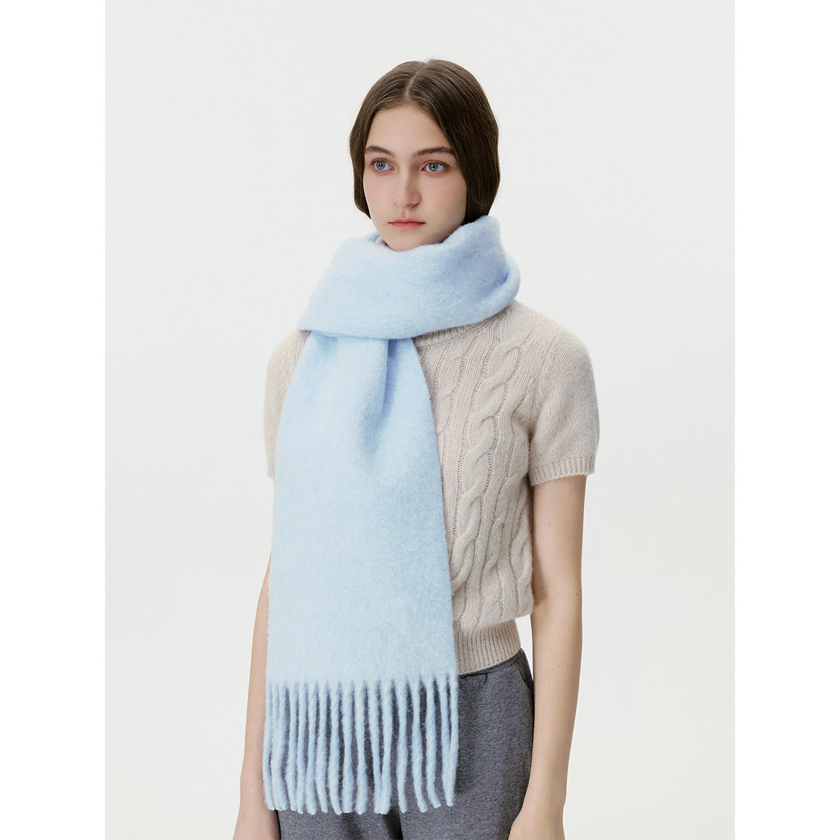 Versatile Solid Color Tassel Warm Scarf 6W6NSW253
