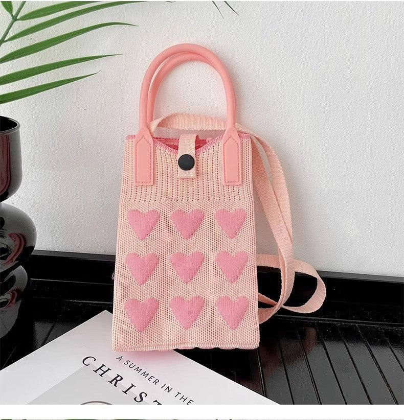 Cute Heart Print Knit Crossbody - DippedShop Wholesale - #1331