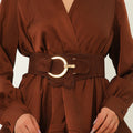 Trendy Gold Buckle Faux Suede Wide Stretchy Belt 6W6JBT230