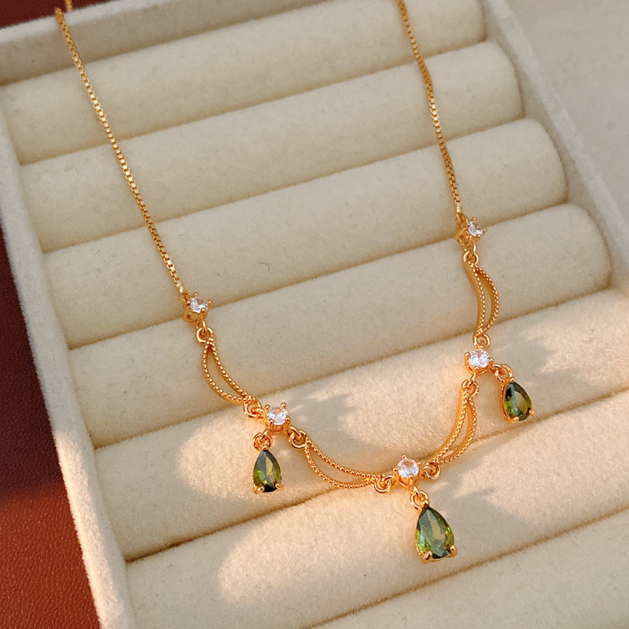 Elegant Gold Plated Rhinestones Tassel Necklace 6W6JNC892