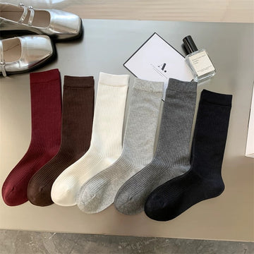 Solid Color Simple Ribbed Socks DP25A456