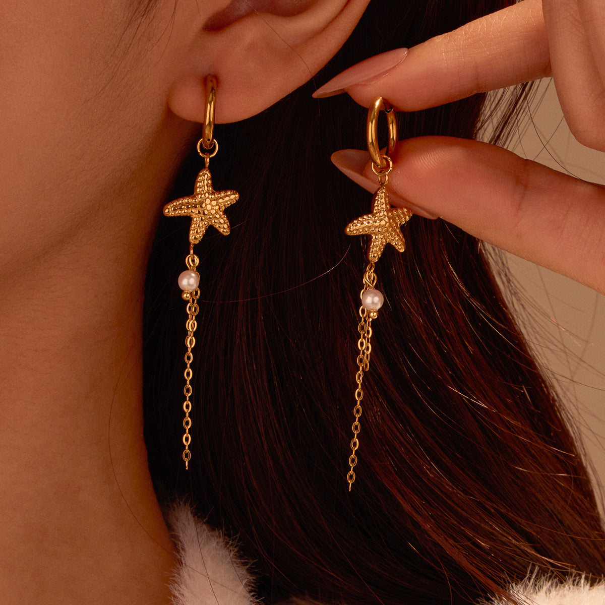 Starfish Shell Hoop Earrings - DippedShop Wholesale - #0003