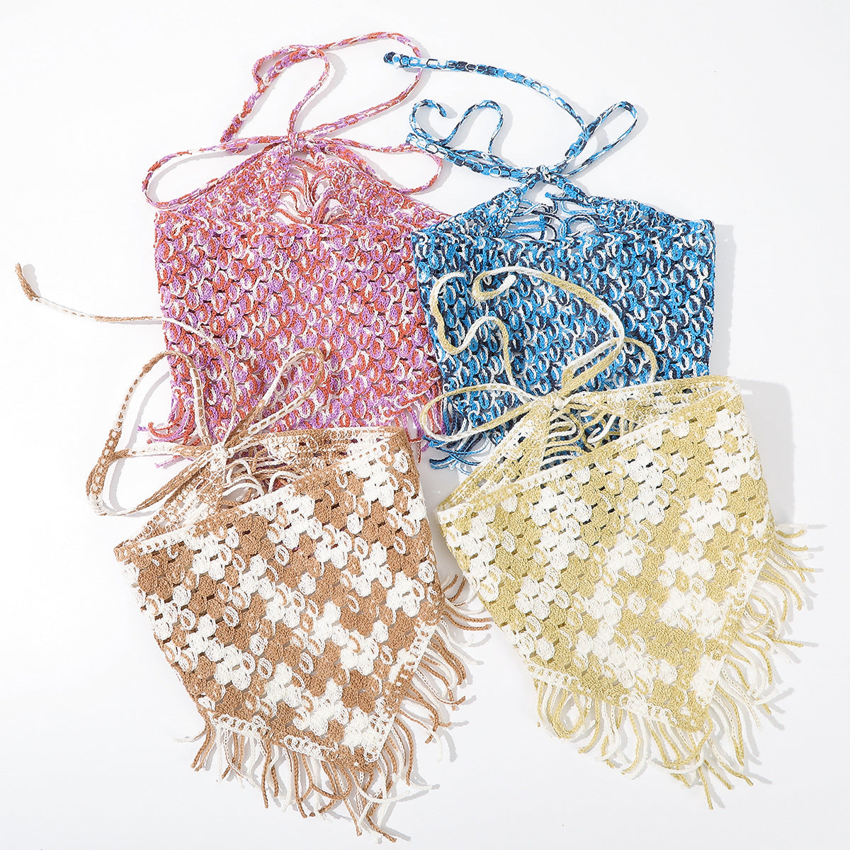 Boho Color Block Tassel Knit Triangle Headscarf MK2BK6W6HHS12