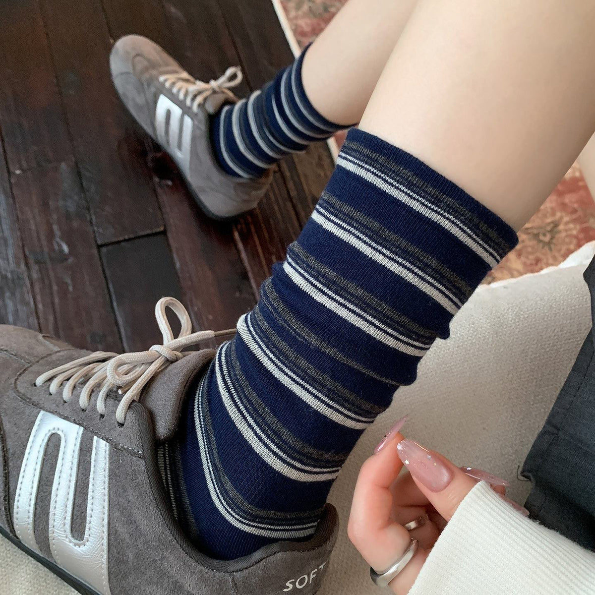 Striped Slouchy Crew Socks - DippedShop Wholesale - #6979
