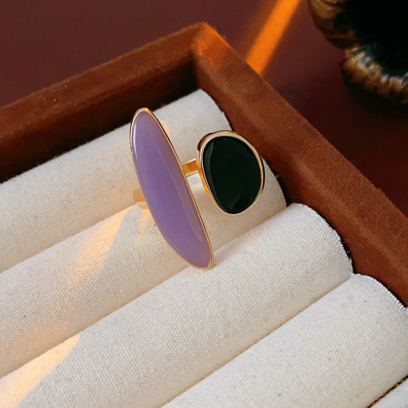 Chunky Two Tone Enamel Teardrop Open Ring 6W6JRG363
