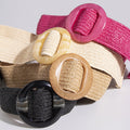 Boho-Style Solid Color Straw Weave Belt 6W6JBT205