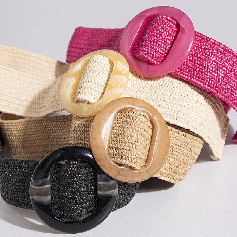 Boho-Style Solid Color Straw Weave Belt 6W6JBT205