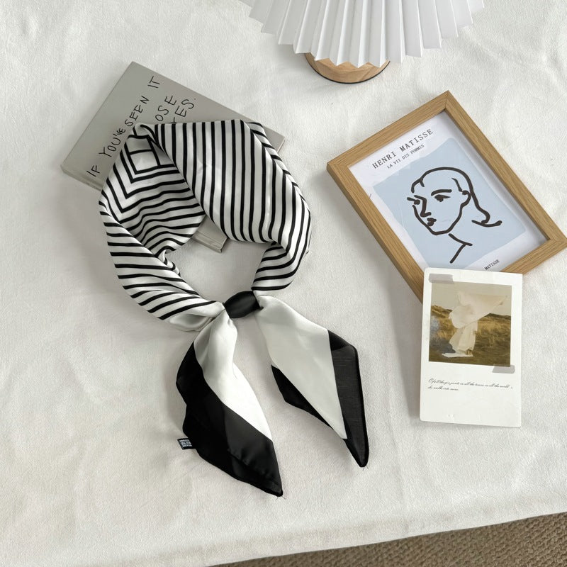 Minimalist Striped Print Magnetic Buckle Silk Scarf MK2BLW6W6NSI76