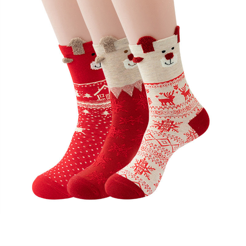 3D Ear Christmas Reindeer Crew Socks 6W8FSO907