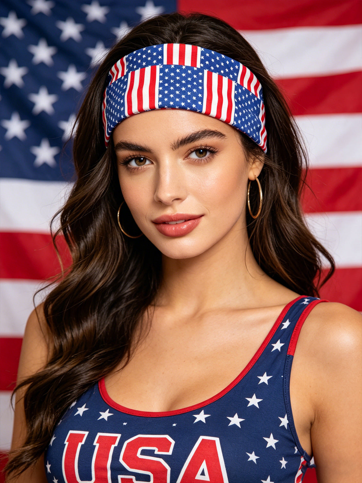 USA Flag Pattern Lightweight Sports Hair Band 8AS6HBD65L