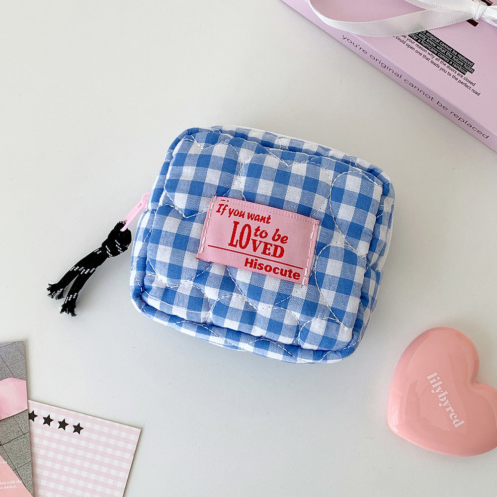 Cute Plaid Quilted Shell Mini Makeup Bag MK2BW6S10BOB58