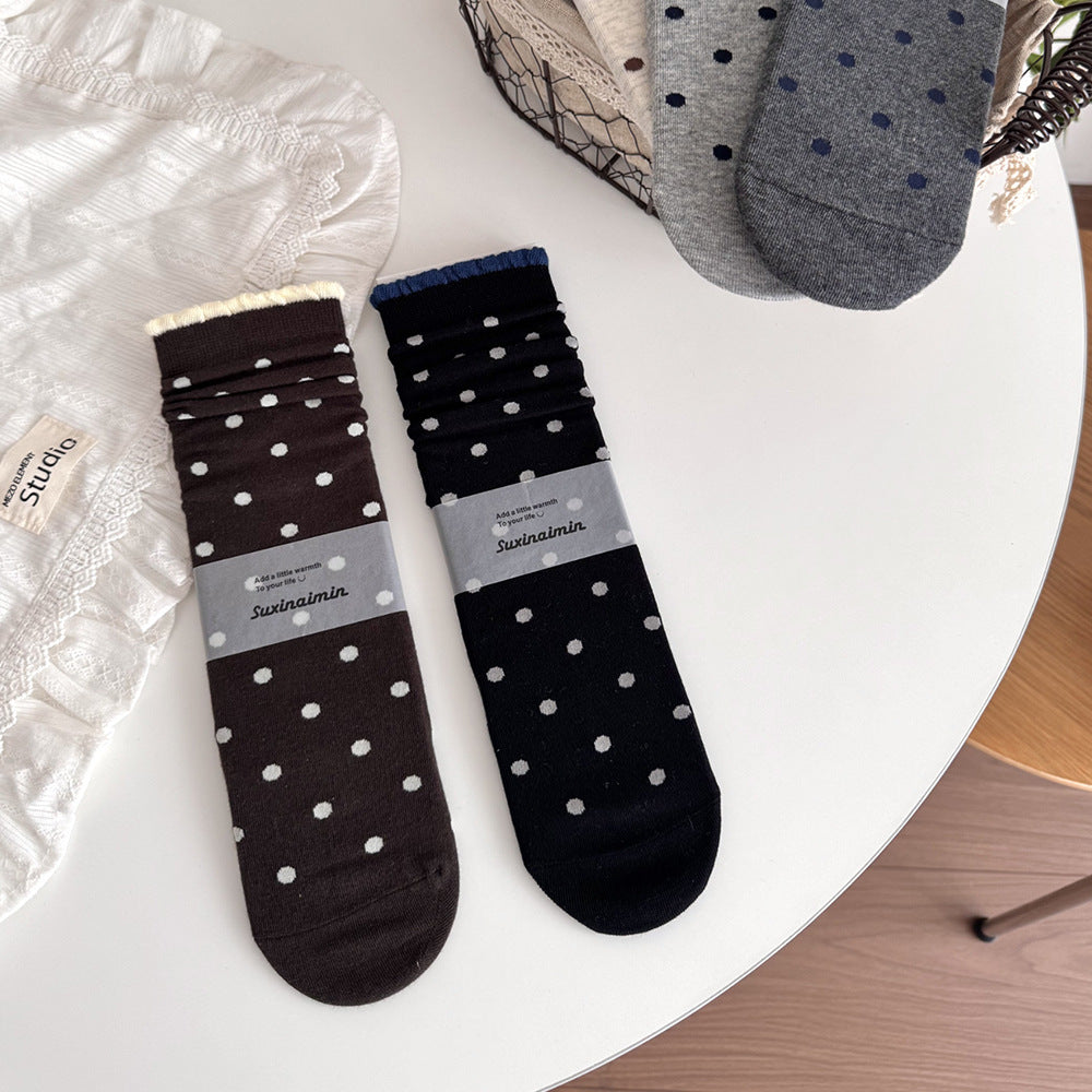 Polka Dot Ruffled Crew Socks - DippedShop Wholesale - #3283
