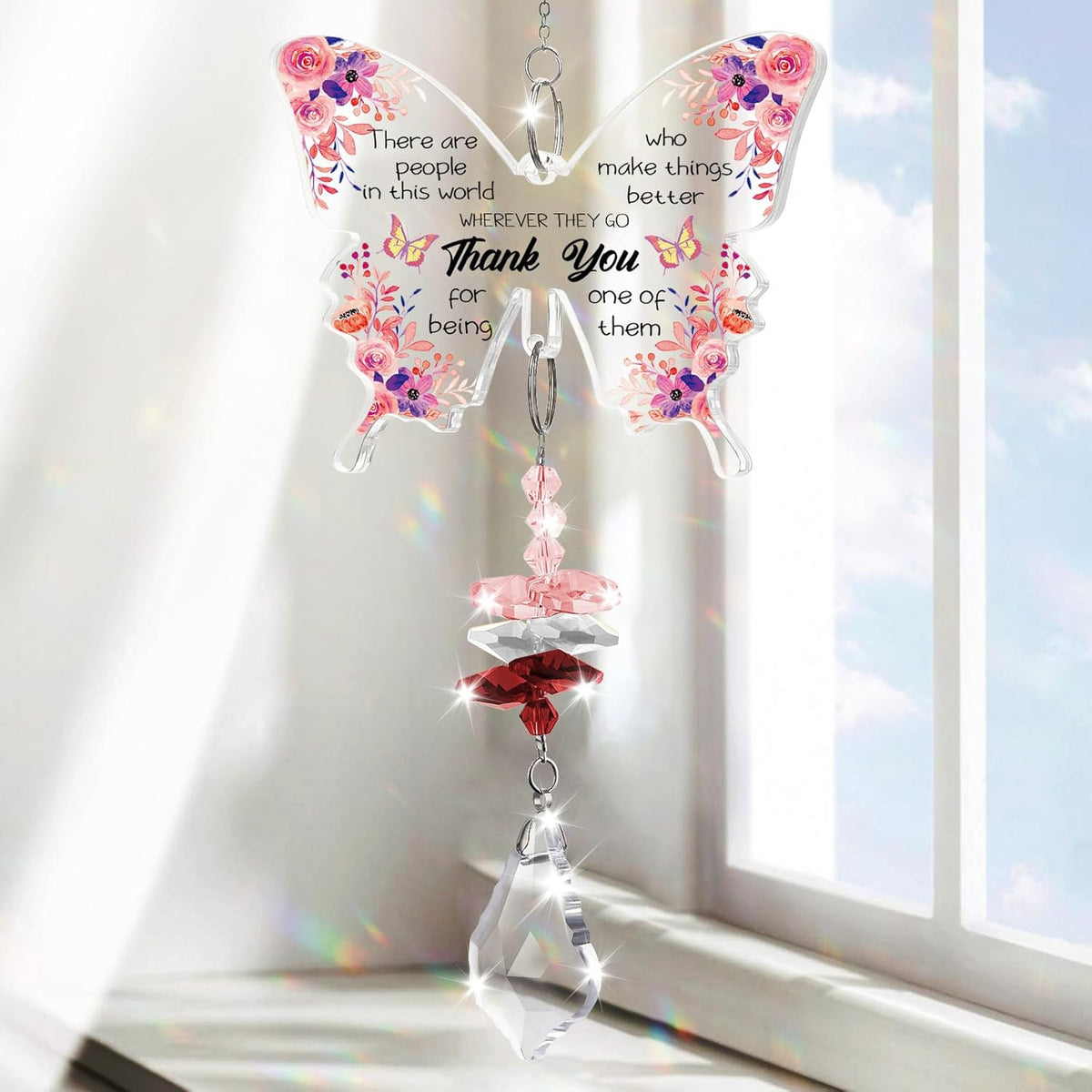 Colorful Butterfly Crystal Bead Wind Chime Suncatcher 6H7HLS215