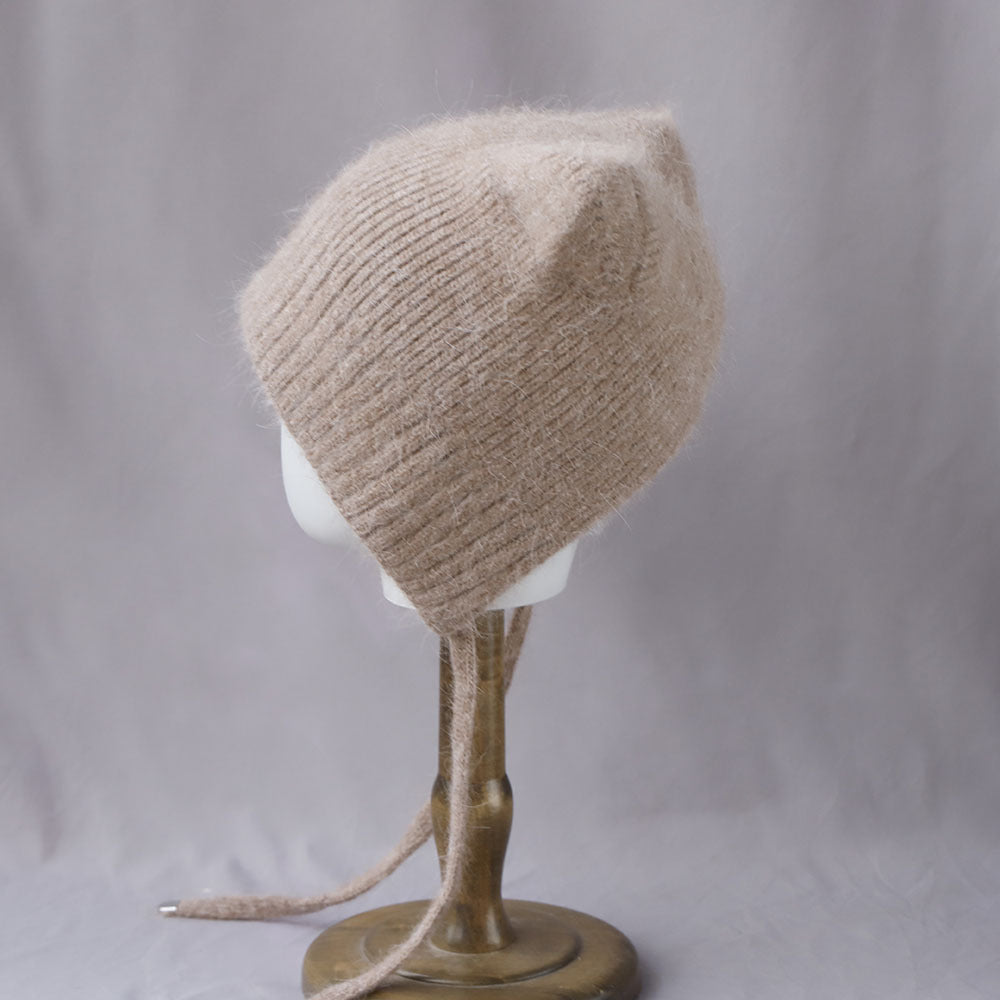 Soft Fuzzy Earflap Knit Beanie with Ties 6W6HAT693