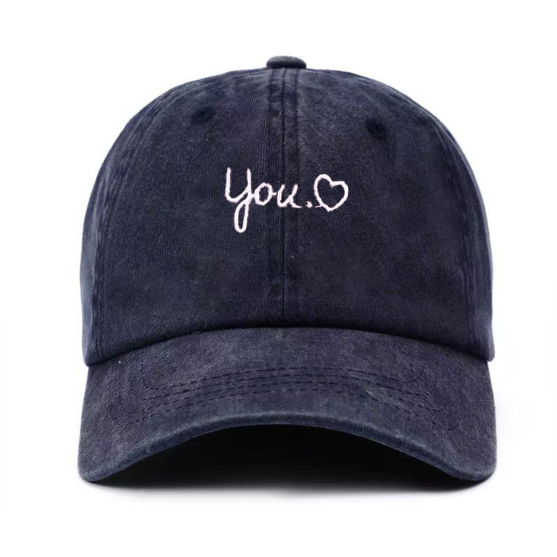 Vintage Washed Letter Heart Embroidery Baseball Cap MK2BW6W6HAT89