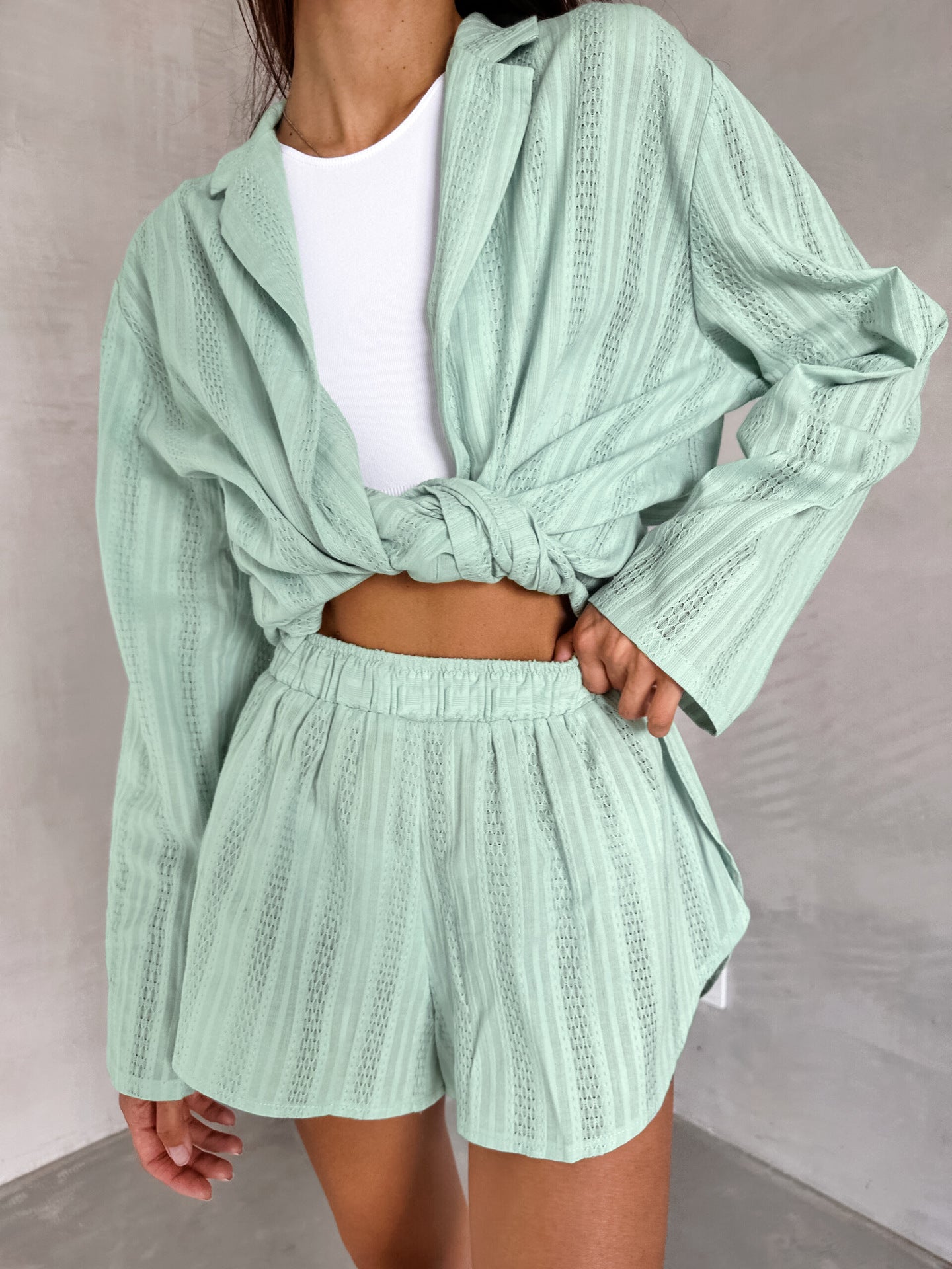 Jacquard Solid Sleepwear Set - DippedShop Wholesale - #8483
