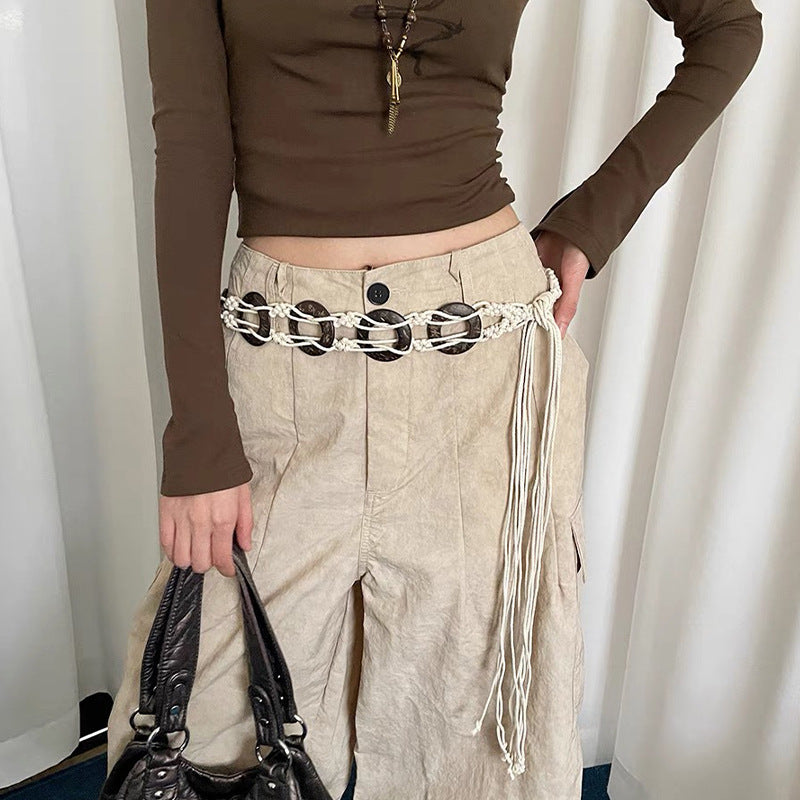 Boho Style Rope Braided Tassel Waist Belt 6W6JBT139
