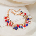 Gold Plated American Flag Pendant Tassel Chain Bracelet 8ZA6JBR132T