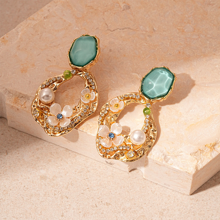 Sparkling Rhinestone Pearl Earrings - DippedShop Wholesale - #7603